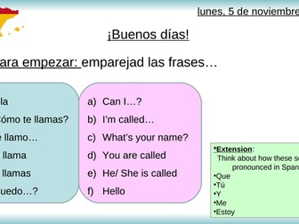 Spanish Year 7 - Basics and Introductions (7 Lessons)