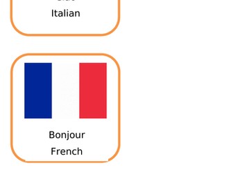 Hello in different language cards with flags