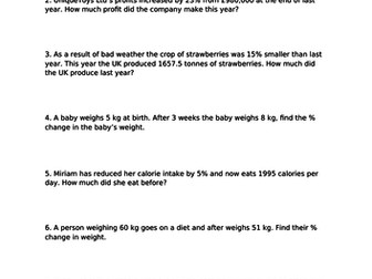 Percentage change in context worksheet  (with regular and reverse)