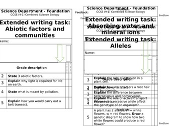 GCSE Combined Science Biology EWT / Worksheets / HW