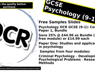 Psychology OCR GCSE > FREE SAMPLE SLIDES < (9-1): Complete Paper 1, in one Bundle,