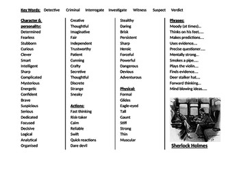 Sherlock Holmes Vocabulary Mat