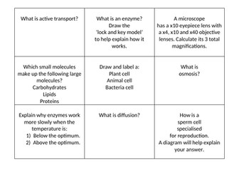 GCSE Combined Science Biology Homework