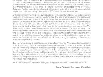 Assembly reading on justice - Windrush