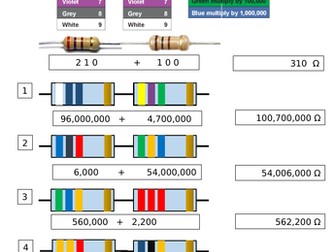 Resistor colours work sheet and answers