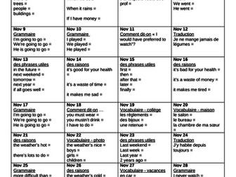 GCSE French F&H Daily Revision Challenge - November