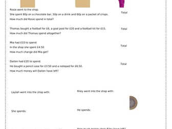 Year 2 money  4 sheets differentiated
