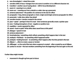 AQA Language Paper 1 Question 3 Structure Terminology Sheet