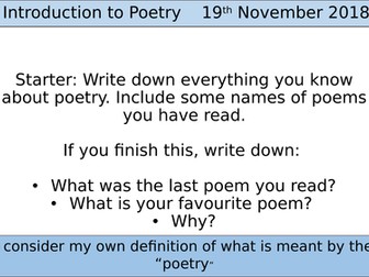 Year 8 Introduction to Poetry