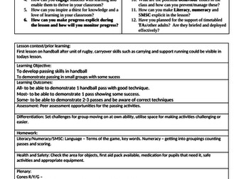 Handball Passing full lesson plan