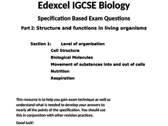 9-1 Edexcel IGCSE Biology Specification Questions Part 2 section 1