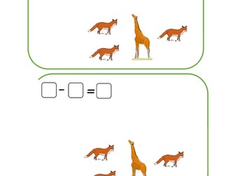 Worksheets for finding the difference, Year 1, to be used with counters