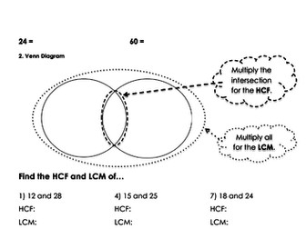 KS3/4 - HCF and LCM using Venn Diagram Worksheet