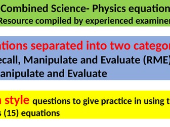 Physics- GCSE & Combined- 27 Equations -set 6-B3-Recall-Manipulate-Evaluate & Exam skills-92PP