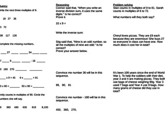9 times tables fluency, reasoning and problem solving