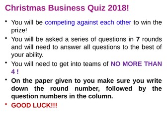 Christmas Business Studies or Economics Quiz