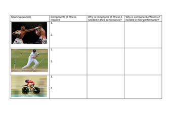 Components of fitness - application worksheet
