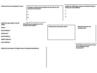 BTEC Level 3 Health and Social Care Unit 1 Human Lifespan Development Revision Mats