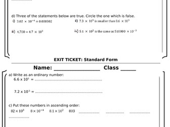 Exit Tickets for various maths topics