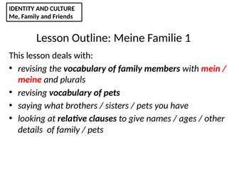 German KS4: Meine Familie  und Haustiere