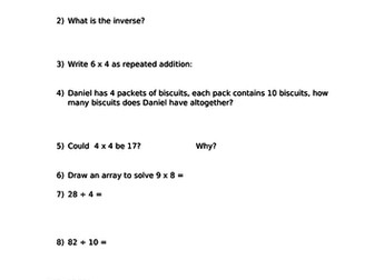 Multiplication and division assessment questions year 3