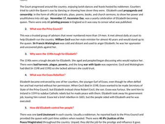 OCR SHP History B revision summary notes Elizabethans 1580-1603