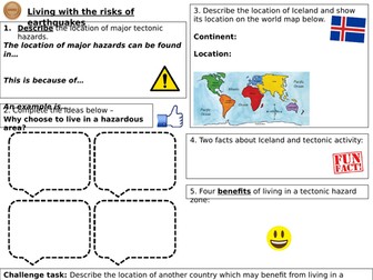 Living near a tectonic hazard - differentiated tasks