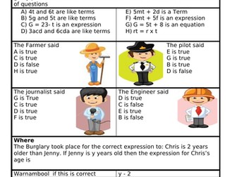 Year 8 . Mini Murder Algebra