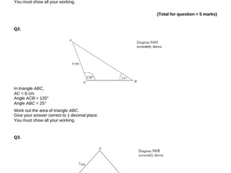 Advanced Trigonometry GCSE Exam Questions - Sine Rule, Cosine Rule, Area and Bearings