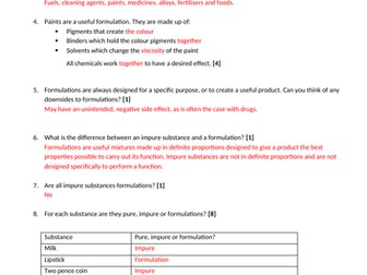 AQA GCSE Trilogy recall test and answers topic: Formulations
