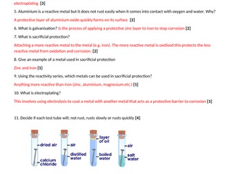 AQA GCSE Triology recall test and answers topic: Corrosion
