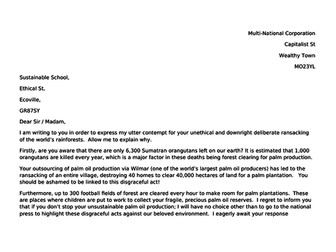 Palm Oil Rainforest Persuasive Letter Year 6