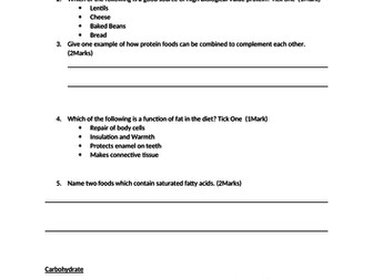 Food-Nutrition and Health Test paper