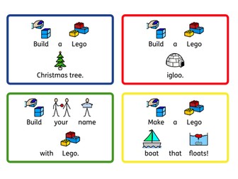 STEM Lego challenge cards, some Christmas themed. SEN/KS1