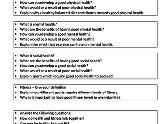 NCFE VCERT PE - Health and Fitness - Unit 1 guidelines