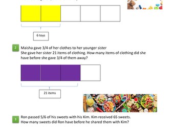 Maths Questions - Fractions. Finding the whole amount from a fraction.