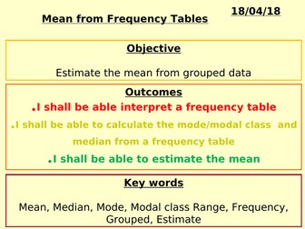 Mean from Frequency Tables (Grouped Data)  ppt