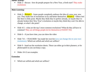 New Year - New You lesson for KS2/KS3