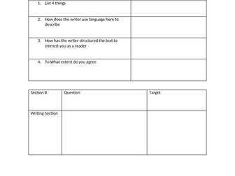 English Language Paper 1 Feedback Sheet