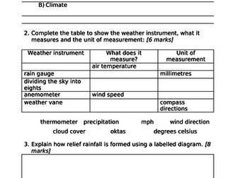 KS3 Weather and Climate Assessment & Mark Scheme