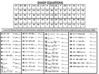 Shady Equations (Solving linear equations)