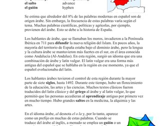 Arabic Influence on Spanish Reading + Worksheet: Influencia árabe en español