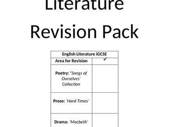 Cambridge iGCSE English Literature Revision Pack