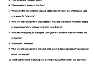 'Macbeth' Context Quiz