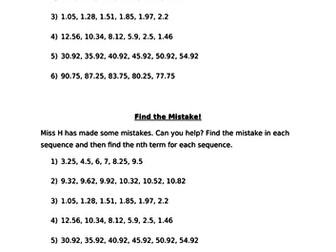 Decimal Sequences - Find the Mistake