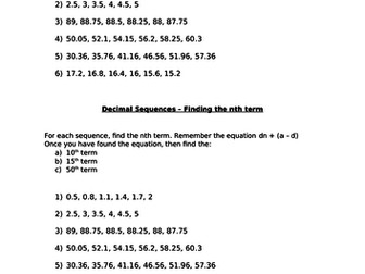 Decimal Sequences - Finding the nth term