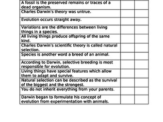 Evolution and Inheritance - True or False