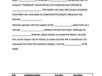 Jekyll and Hyde cloze chapter summaries