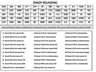 Shady Rounding (nearest 1000, 100, 10, integer, 1 dp, 2 dp, 3 dp)