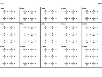 Fractions Four Operations Questions
